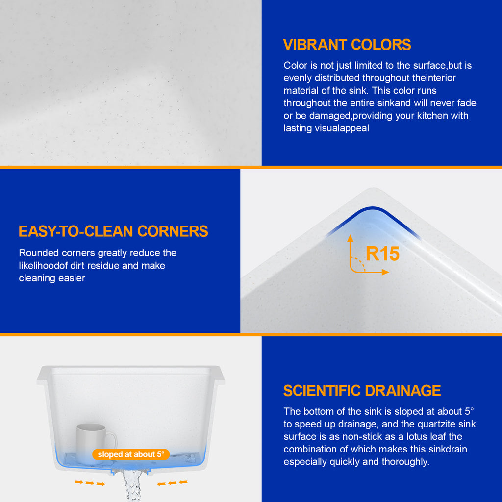 Dcolora 18'' White Undermount Wet Bar Sink, Single Bowl Small Kitchen Granite Composite Sink with Workstation, #DC-GU0001WS