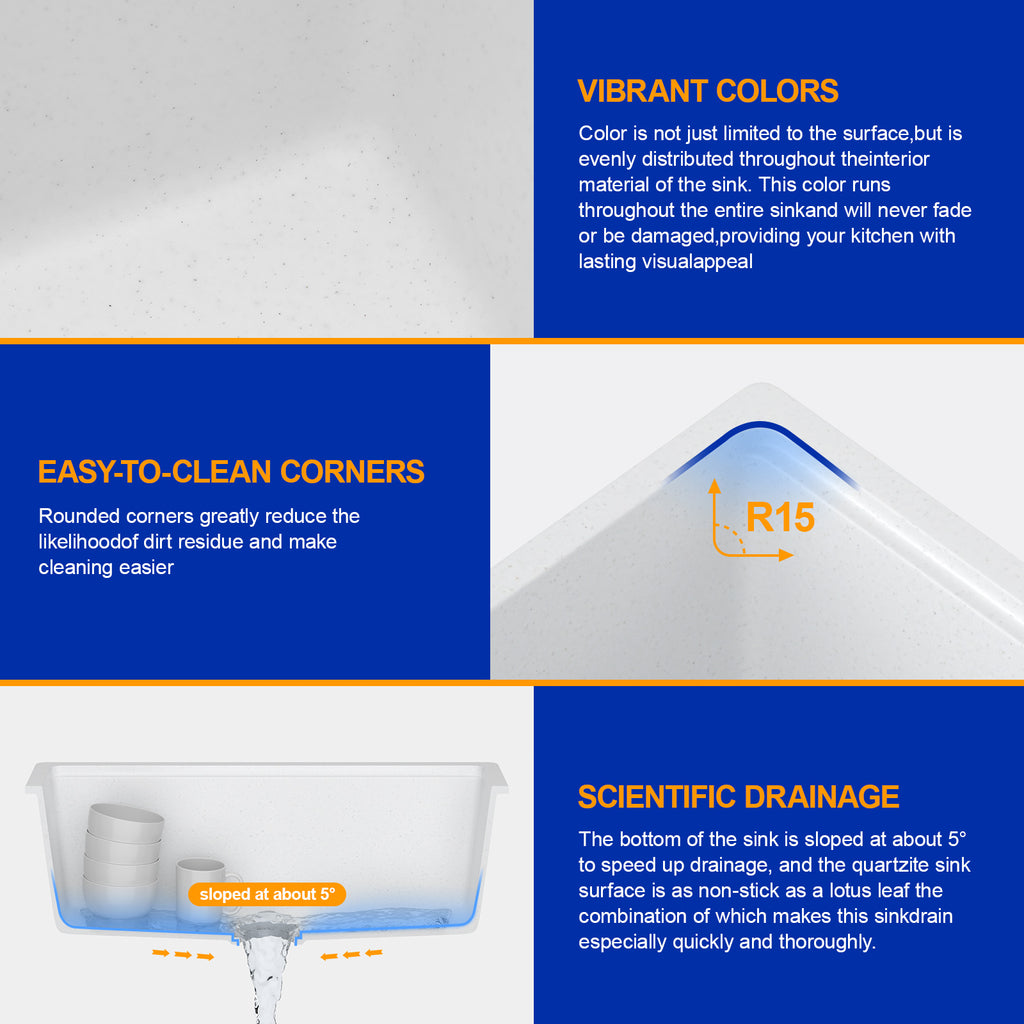 Dcolora 28 Inch White Undermount Kitchen Sink Workstation Single Bowl Modern Kitchen Sink Granite Composite,#DC-GU0003WS