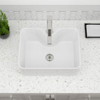 Dcolora 16''x12'' White Rectangular Vessel Sink with Faucet Hole, Ceramic Porcelain Above Counter Bathroom Vanity Basin
