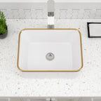 Dcolora 16''x12'' White Rectangular Vessel Sink with Gold Rim, Ceramic Porcelain Above Counter Bathroom Vanity Basin
