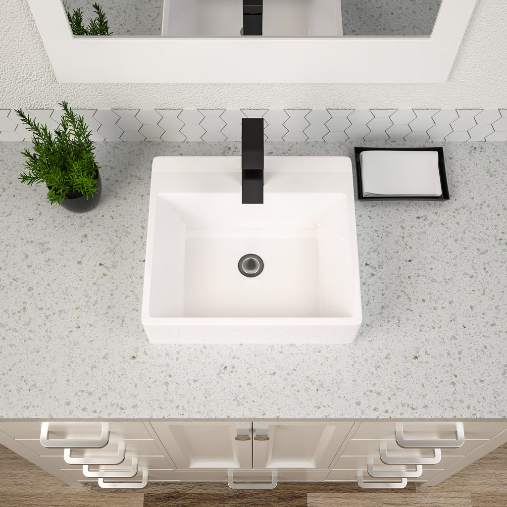 Dcolora 20.8''x16'' White Ceramic Wall Mounted Floating Vessel Sink, Rectangular Bathroom Vanity Basin with Overflow