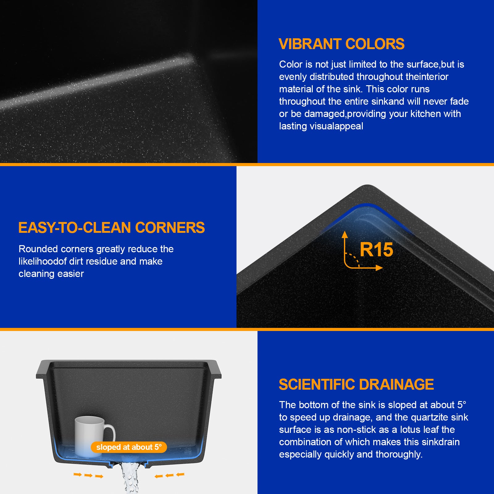 Dcolora 18 Inch Undermount Matte Black Wet Bar Sink Single Bowl Small Kitchen Sink Granite Composite Sink with Workstation #DC-GU0002BS