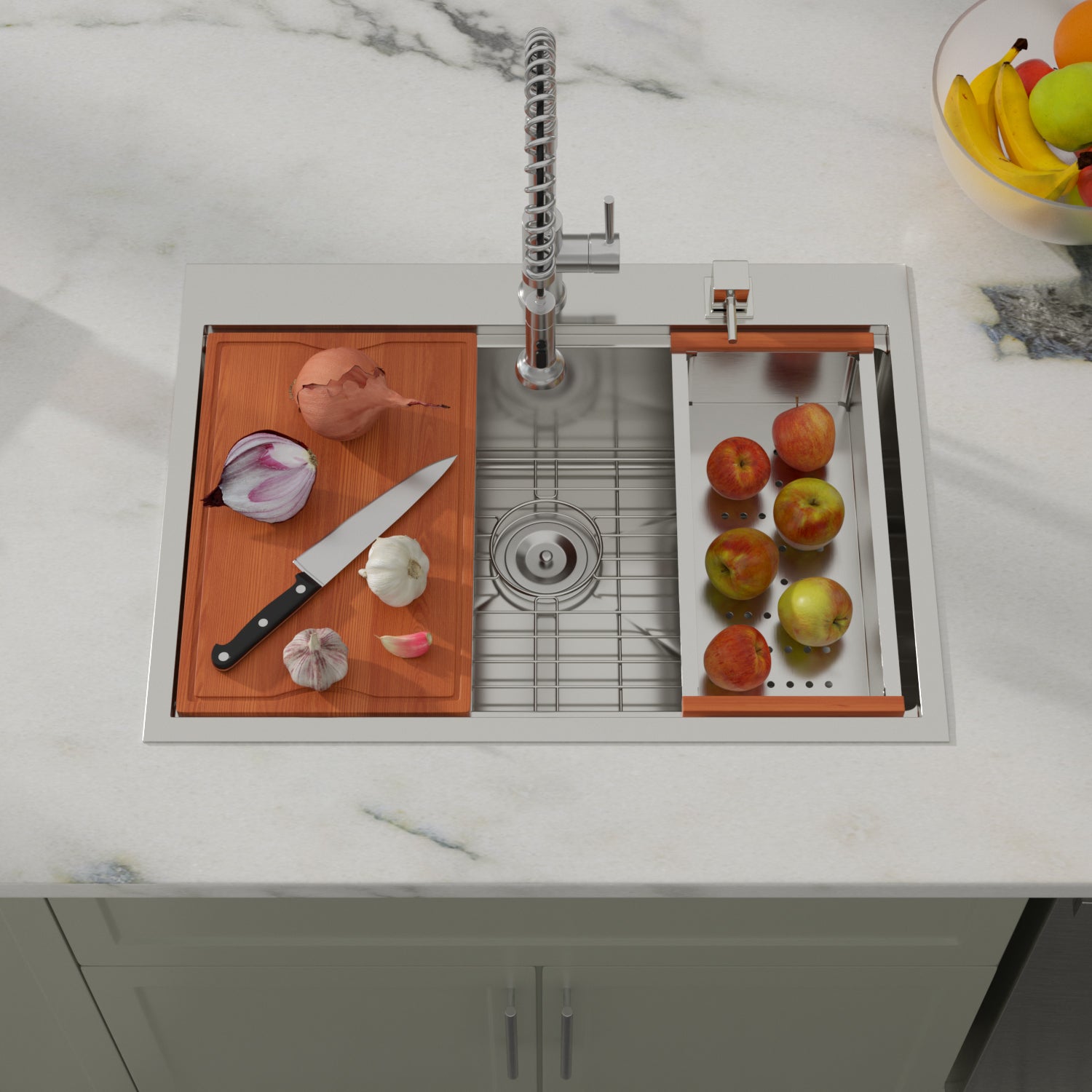 Dcolora 28 Inch Drop In Kitchen Sink Stainless Steel Single Bowl Workstation Sinks Topmount, Round Corner 28"x22"x10", DC-T7744