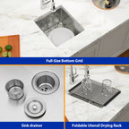 Dcolora 15''x17''x10'' Undermount Wet Bar Sink, 16 Gauge Stainless Steel Single Bowl Small Kitchen Prep Basin, Rounded Corner