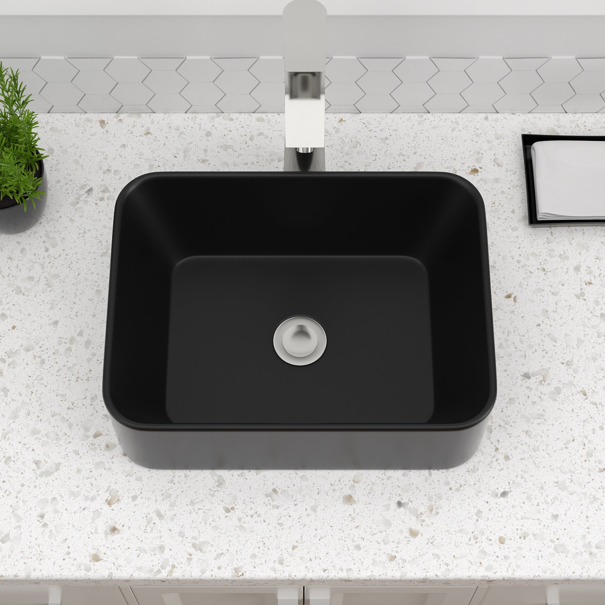 Dcolora Black Vessel Sink Rectangle 16"x12" Matte Black Bathroom Vessel Sink Rectangular Above Counter Ceramic Porcelain Lavatory Vanity Sink Bowl Basin
