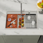 Dcolora 33''x22''x10'' Drop-In Kitchen Sink with Splash Guard, 16 Gauge Stainless Steel Single Bowl Topmount Workstation Basin, Round Corner