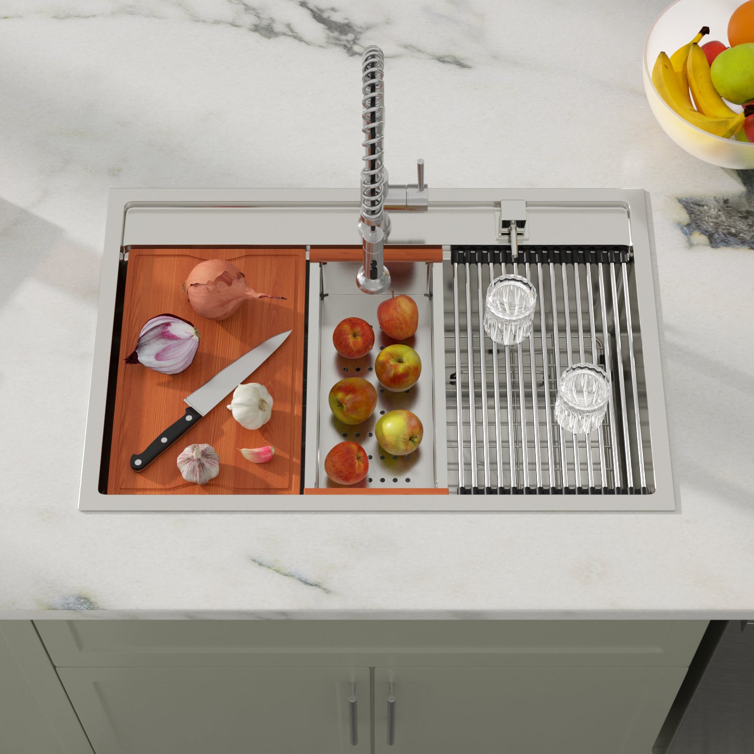 Dcolora 33x22 Drop In Kitchen Sink Splash Guard Stainless Steel Single Bowl Topmount Workstation Sinks, Round Corner 33"x22"x10", DC-T7757