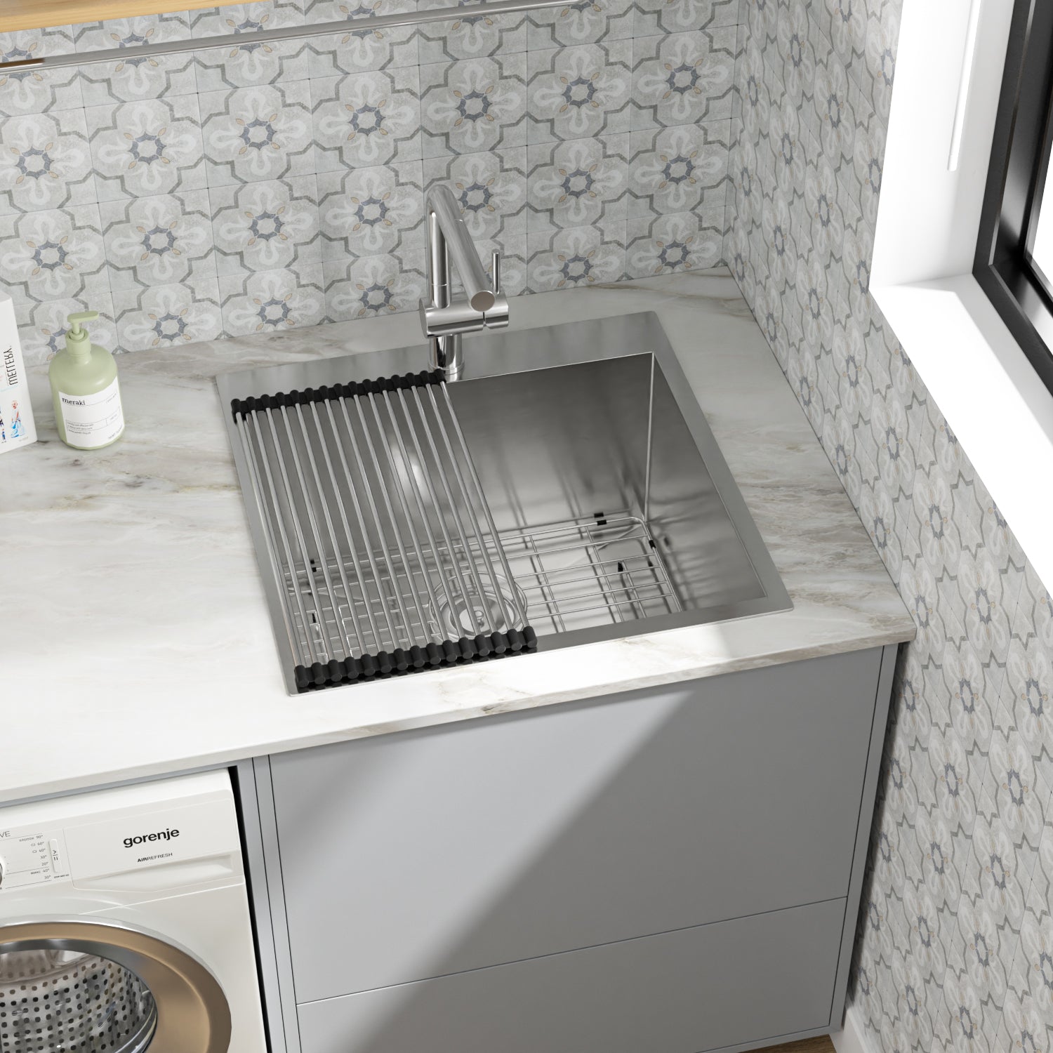 Dcolora 22x22 Inch 16 Gauge Drop In Laundry Room Sink Stainless Steel 12 Inch Deep Utility Sink Single Bowl Basin DC-L7702, 22”x 22”x 12”