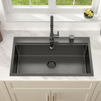 Dcolora 33''x19''x10'' Matte Black Drop-In Kitchen Sink, Hand Welded 16 Gauge 304 Stainless Steel Nano Coating Large Single Bowl Workstation