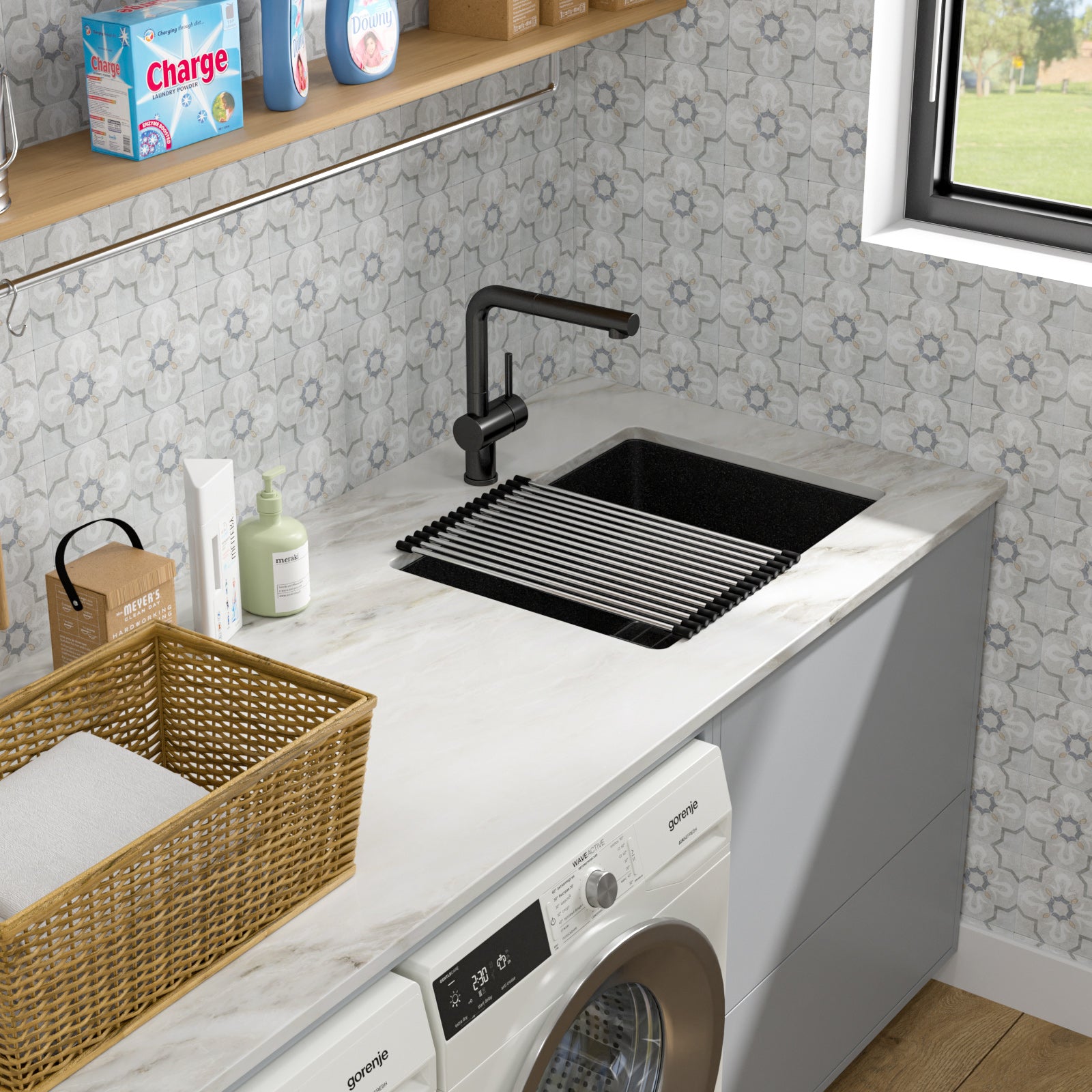 Dcolora 24 Inch Matte Black Undermount Deep Laundry Sink Single Bowl Laundry Utility Room Sink Granite Composite,#DC-0001GBL