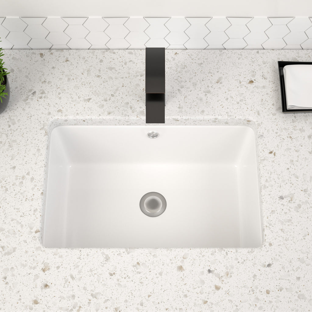 Dcolora 16''x10'' White Ceramic Rectangular Undermount Bathroom Sink, Vanity Basin with Overflow