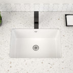 Dcolora 16''x10'' White Ceramic Rectangular Undermount Bathroom Sink, Vanity Basin with Overflow
