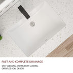 Dcolora 19''x13'' White Ceramic Rectangular Undermount Bathroom Sink, Vanity Basin with Overflow