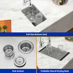 Dcolora 12 Inch Wet Bar Prep Sink Undermount 16 Gauge Stainless Steel Single Bowl Small Kitchen Sins RV Outdoor Camper Sink Under Counter, Round Corner 18''D x 12''W x 8''H, DC-U7721