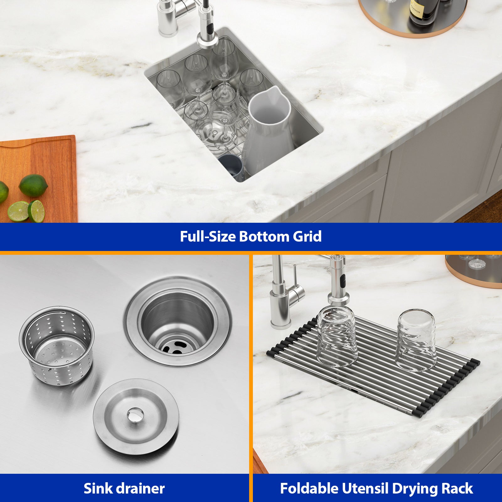 Dcolora 12 Inch Wet Bar Prep Sink Undermount 16 Gauge Stainless Steel Single Bowl Small Kitchen Sins RV Outdoor Camper Sink Under Counter, Round Corner 18''D x 12''W x 8''H, DC-U7721