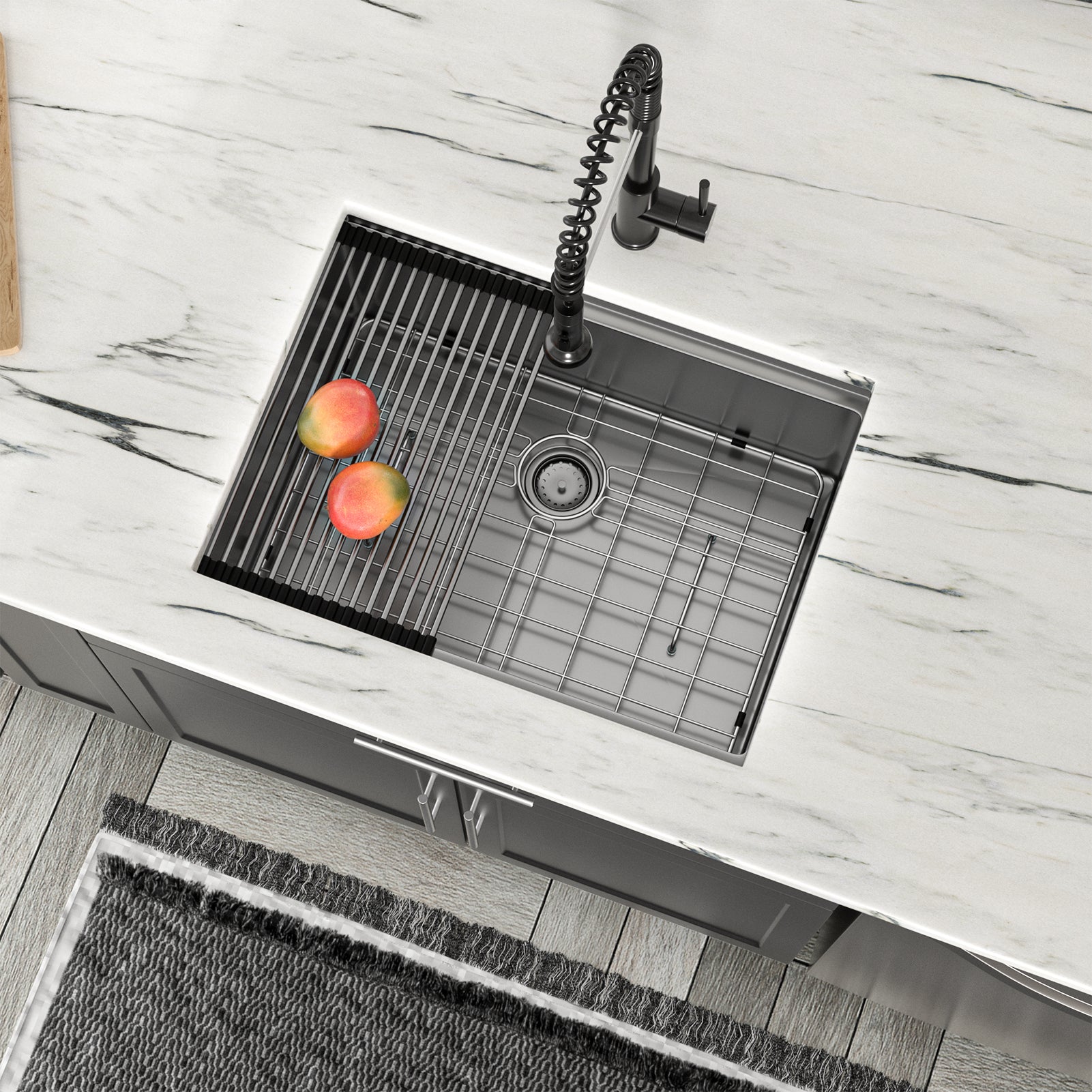 Dcolora 27 Kitchen Sink Gunmetal Black Stainless Kitchen Sink Undermount Workstation Gunmetal Black Stainless Steel 16 Gauge Single Bowl Kitchen Sink Basin (27"x19"x10"), DC-U7707