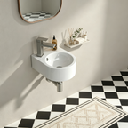 Dcolora 13'' x 10'' Wall Mounted Bathroom Sink - Circular White Ceramic Floating Basin with Faucet Hole