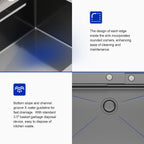 Dcolora 33''x22'' Gunmetal Black Waterfall Kitchen Sink, Smart Workstation Drop-In Single Bowl Multifunctional Top Mount Basin with Faucet Combo, 16 Gauge 304 Stainless Steel