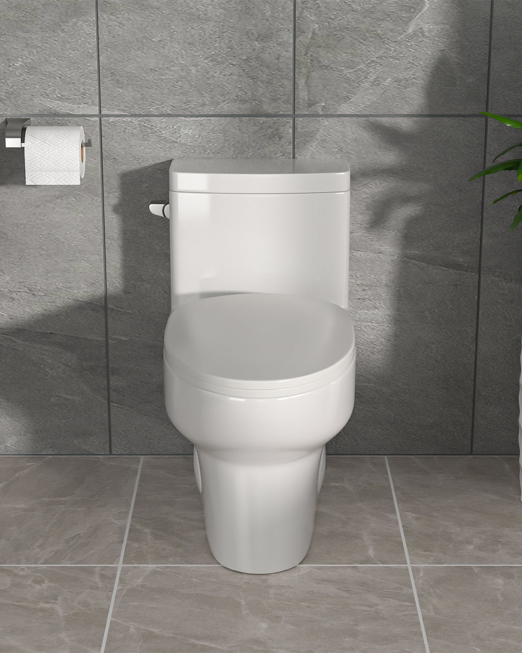 Dcolora One Piece Elongated Toilet, 1.28 GPF Single Flush Siphonic, Comfort Height White Ceramic, 12'' Rough-In