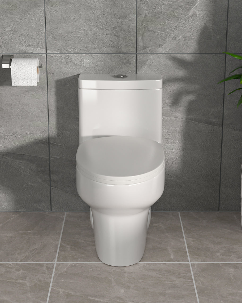 Dcolora One Piece Toilet, 1.1/1.6 GPF Dual Flush Siphonic, Comfort Height White Ceramic, 12'' Rough-In