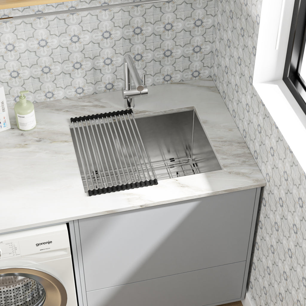 Dcolora 24''x18''x12'' Undermount Laundry Sink, 16 Gauge Stainless Steel Deep Single Bowl Rectangular Utility Basin