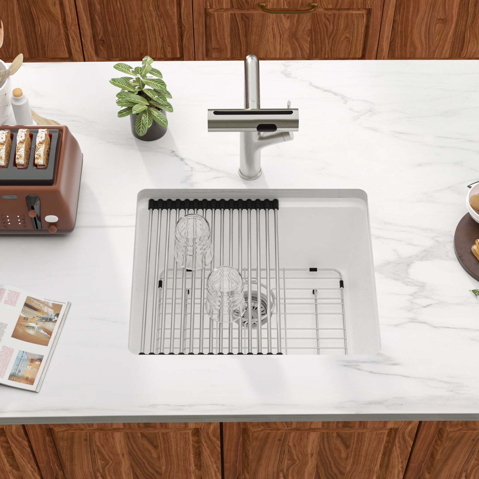 Dcolora 21 Inch Undermount White Wet Bar Sink  Quartz Composite Sink Single Bowl Workstation Kitchen Sink