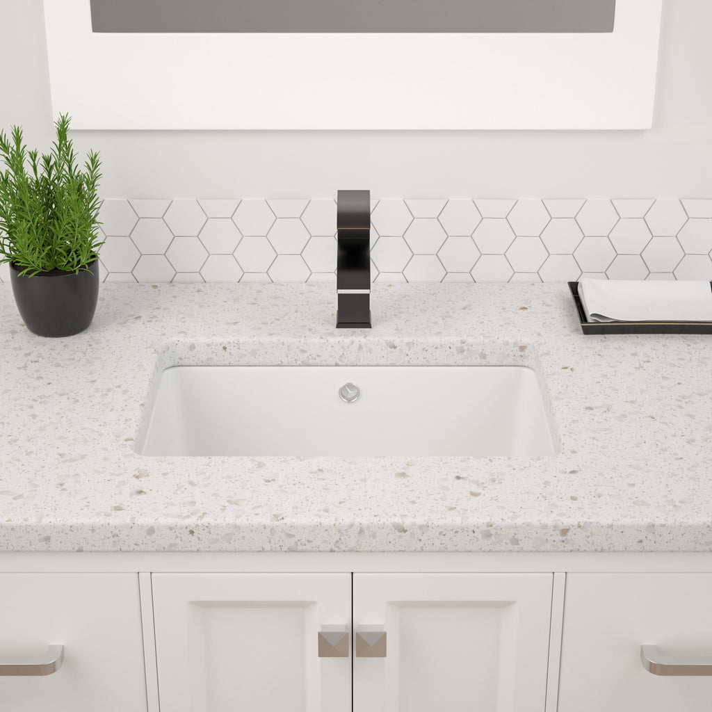 Dcolora 16''x10'' White Ceramic Rectangular Undermount Bathroom Sink, Vanity Basin with Overflow