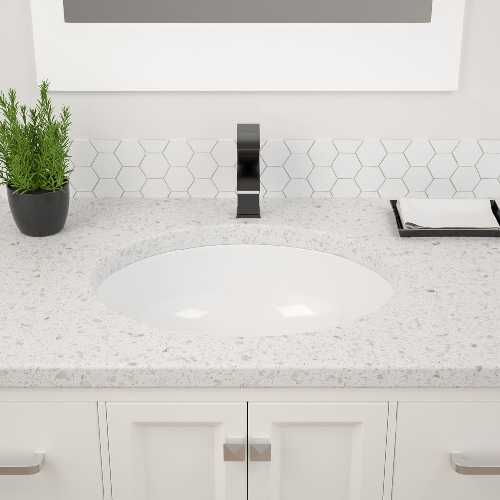 Dcolora 16''x13'' White Ceramic Oval Undermount Bathroom Sink, Vanity Basin with Overflow