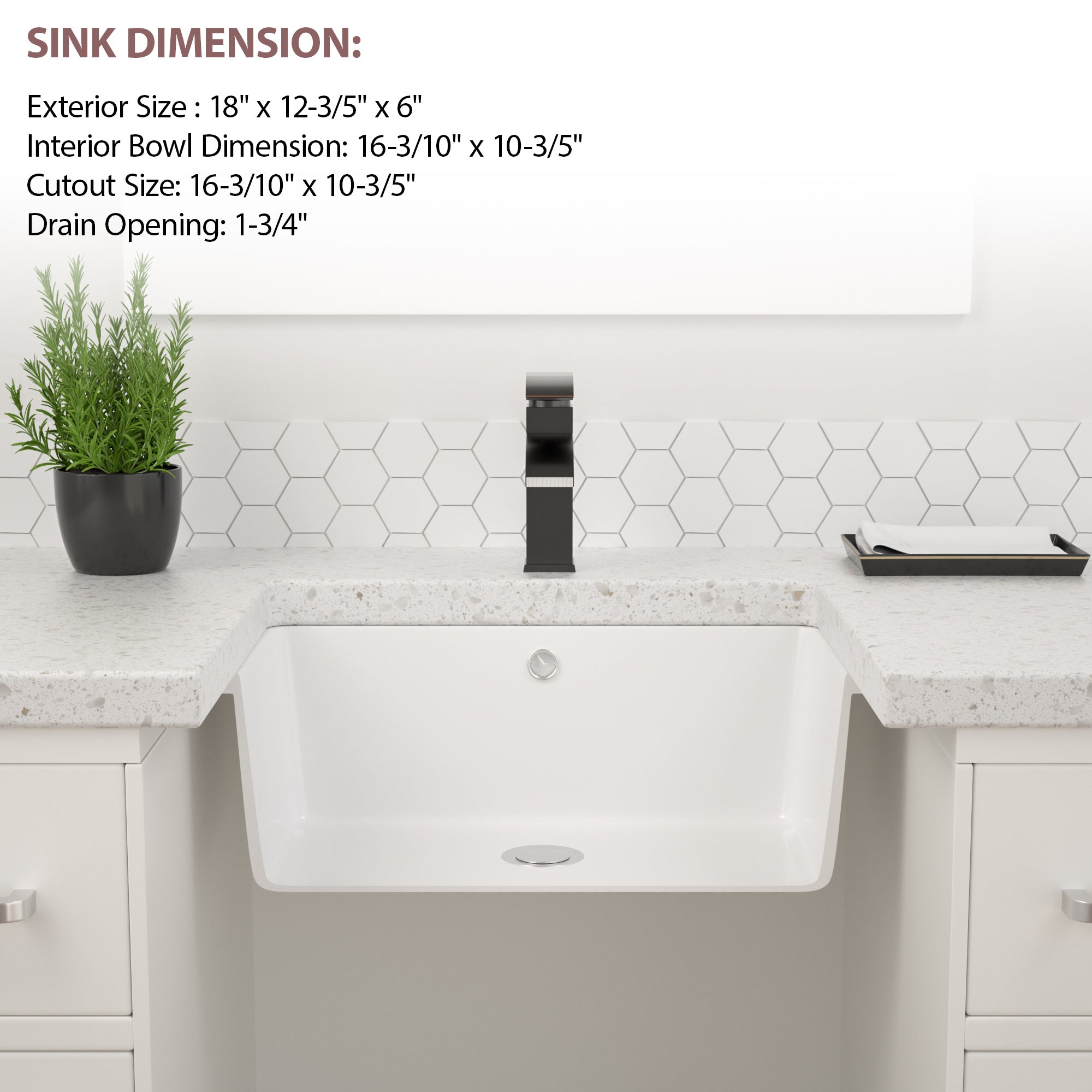 Dcolora 16''x10'' White Ceramic Rectangular Undermount Bathroom Sink, Vanity Basin with Overflow