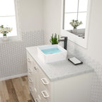 Dcolora 15''x15'' White Square Vessel Sink, Ceramic Porcelain Above Counter Bathroom Vanity Basin