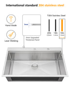 Dcolora 36''x22''x10'' Large Drop-In Kitchen Sink, 16 Gauge Stainless Steel Deep Single Bowl Topmount Basin, Round Corner