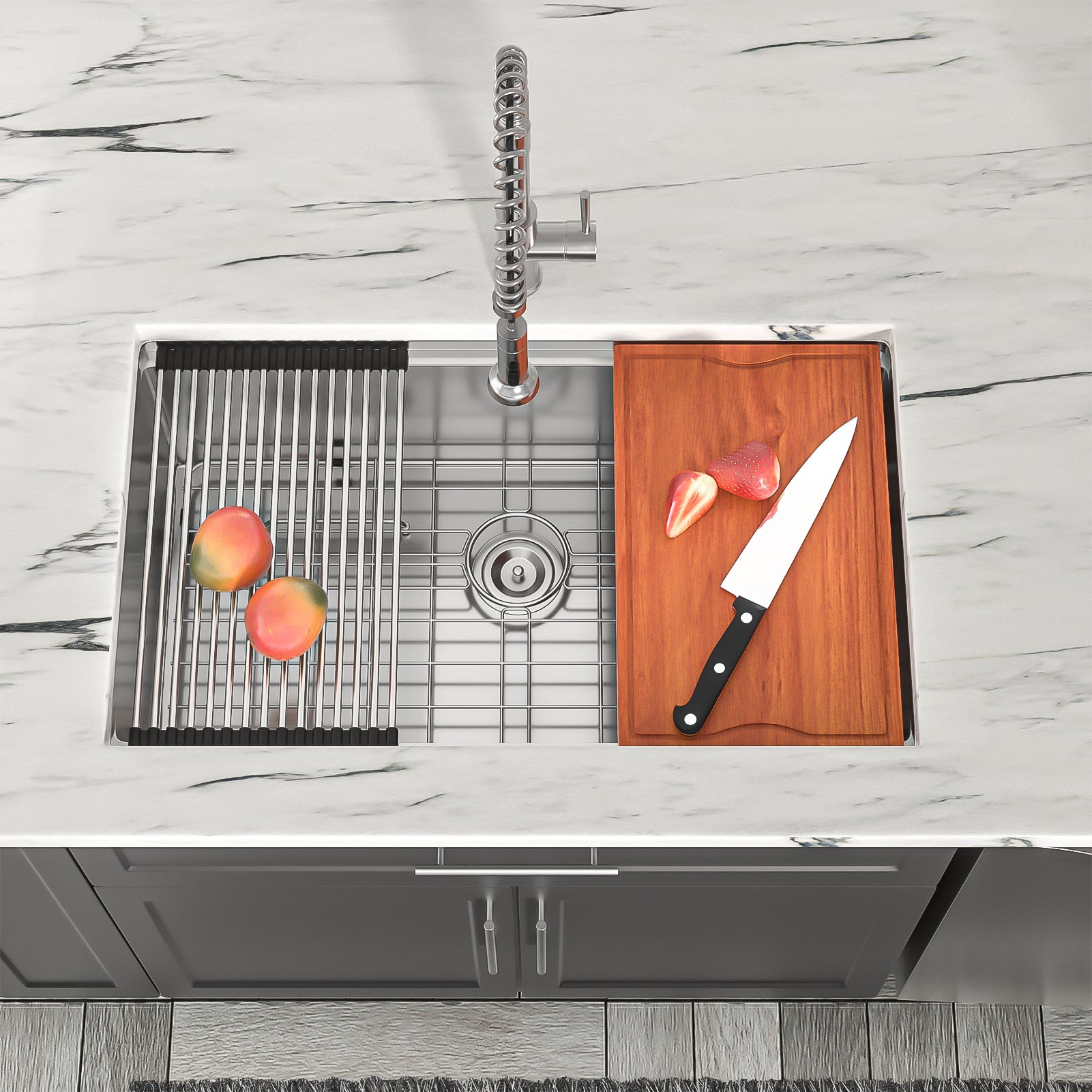 Dcolora 30 Inch Undermount Kitchen Sink Workstation 16 Gauge 304 Stainless Steel Large Single Bowl Under Counter Sinks, Round Corner 30"x19"x10", DC-U7702