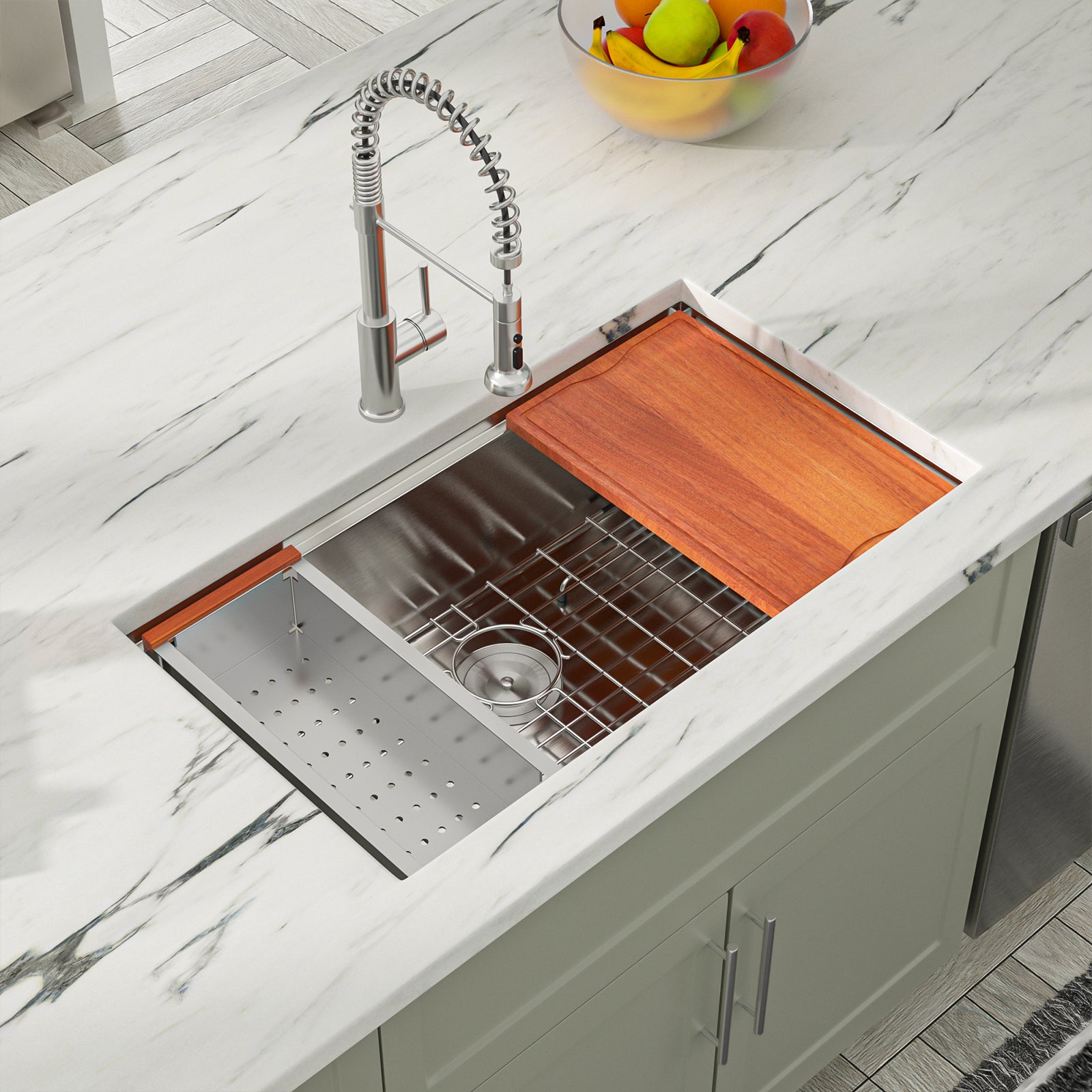 Dcolora 36" Undermount Kitchen Sink Workstation 16 Gauge Stainless Steel Kitchen Sink with Ledge Single Bowl Under Counter Sink Basin, Round Corner 36"x19"x10", DC-U7711