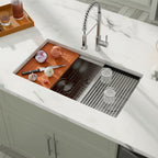 Dcolora 33''x19''x10'' Undermount Double Bowl Kitchen Sink Workstation, 16 Gauge Stainless Steel 60/40 Split Basin