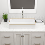 Dcolora 24''x14'' White Rectangular Vessel Sink with Gold Rim, Ceramic Porcelain Above Counter Bathroom Vanity Basin