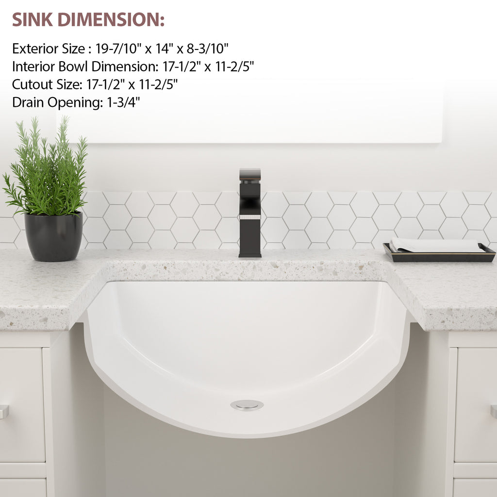 Dcolora 17.5''x11'' White Ceramic Rectangular Undermount Bathroom Sink, Vanity Basin with Overflow