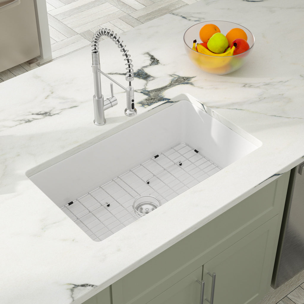 Dcolora 32''x19'' White Undermount Kitchen Sink, Large Single Bowl Dual Mount White Ceramic Porcelain Fireclay Basin