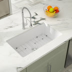 Dcolora 32''x19'' White Undermount Kitchen Sink, Large Single Bowl Dual Mount White Ceramic Porcelain Fireclay Basin