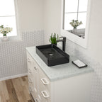 Dcolora Matte Black Rectangular Vessel Sink 24"x14" - Above Counter Ceramic Bathroom Vanity Sink Basin