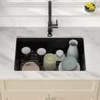 Dcolora 28'' Matte Black Undermount Kitchen Sink, Single Bowl Modern Workstation Granite Composite Basin, #DC-GU0004BS
