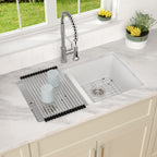 Dcolora 33''x19''x10'' White Undermount Double Bowl Kitchen Sink, 50/50 Split Granite Composite Deep Prep Basin, #DC-GU001W