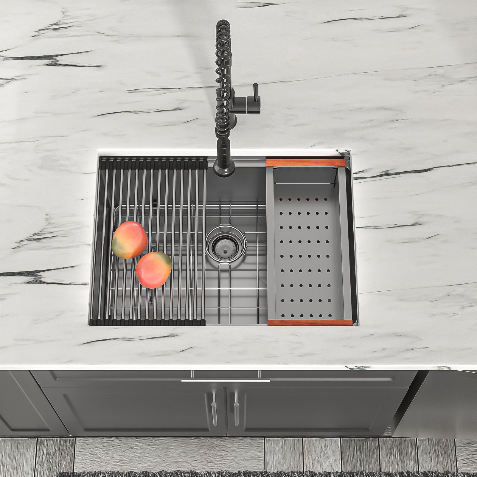 Dcolora 27 Kitchen Sink Gunmetal Black Stainless Kitchen Sink Undermount Workstation Gunmetal Black Stainless Steel 16 Gauge Single Bowl Kitchen Sink Basin (27"x19"x10"), DC-U7707