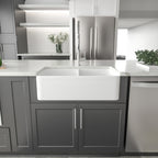 Dcolora 33'' White Farmhouse Sink, 50/50 Double Bowl Apron Front Fireclay Ceramic Porcelain Reversible Basin