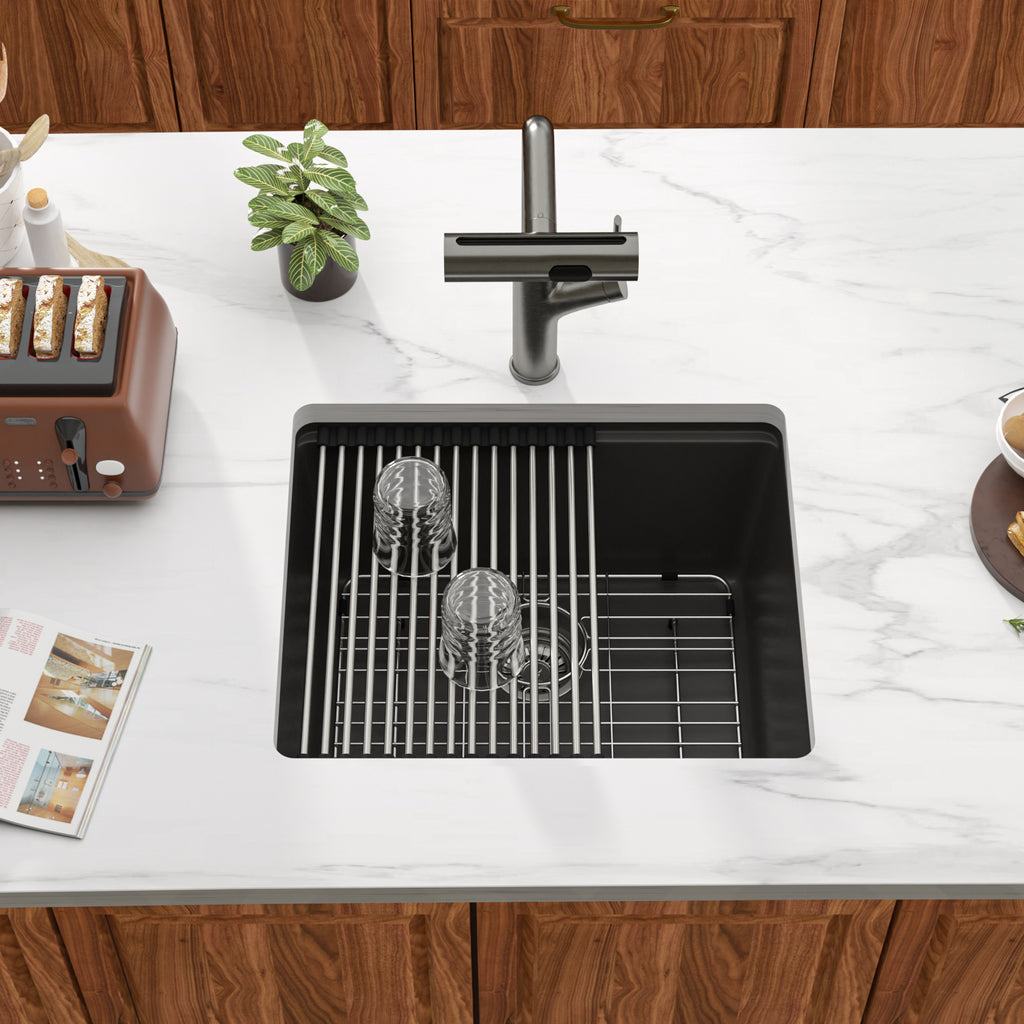 Dcolora 21 Inch Undermount White Wet Bar Sink  Quartz Composite Sink Single Bowl Workstation Kitchen Sink