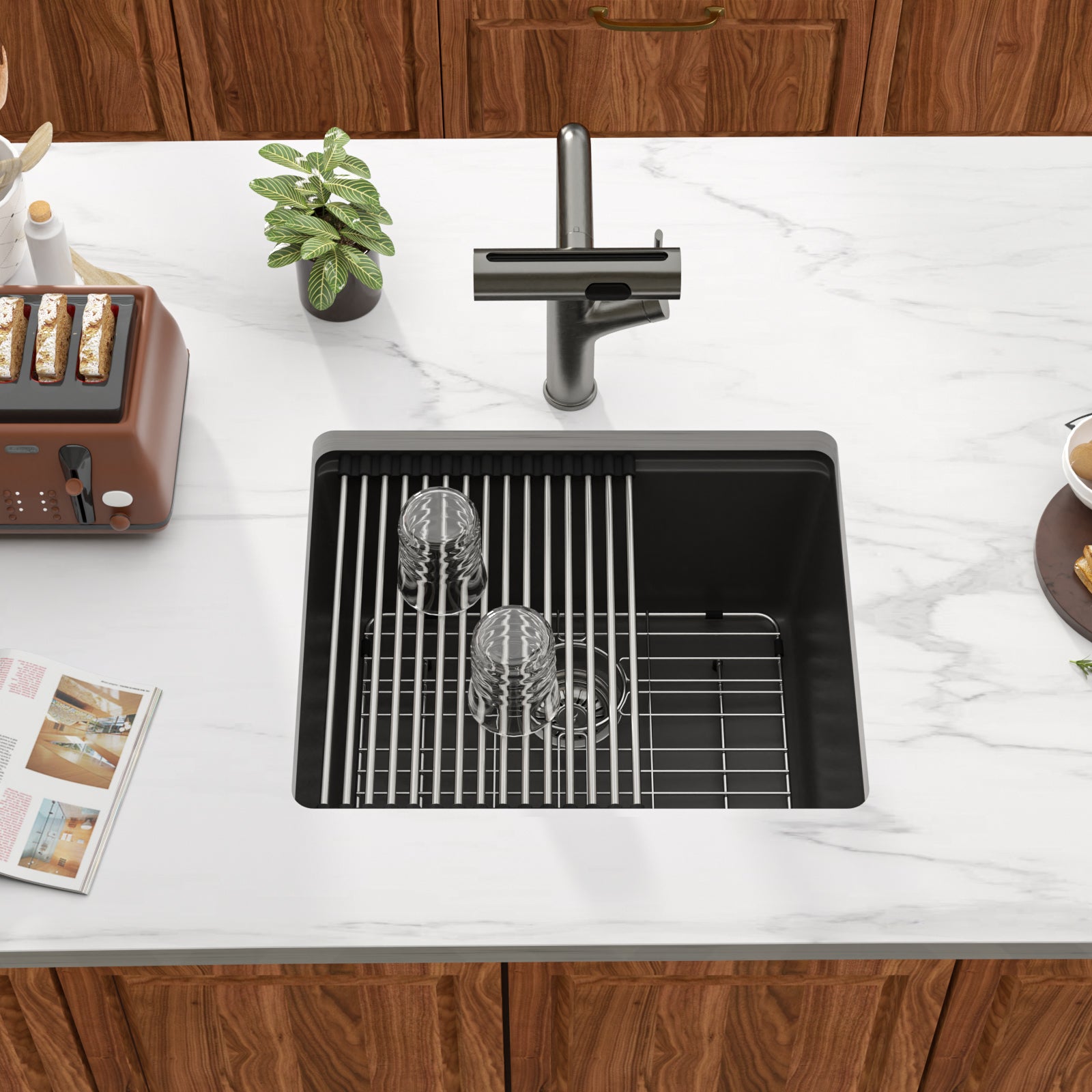 Dcolora 21 Inch Undermount White Wet Bar Sink  Quartz Composite Sink Single Bowl Workstation Kitchen Sink