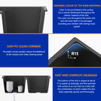 Dcolora 33'' Quartz Matte Black Granite Composite Kitchen Sink, Undermount Double Bowl Deep 50/50 Split Basin