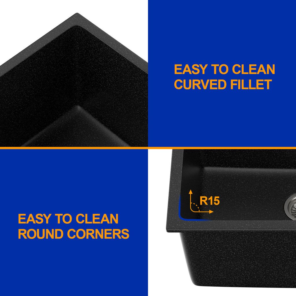 Dcolora 24'' Matte Black Undermount Deep Laundry Sink, Single Bowl Laundry Utility Room Granite Composite Basin