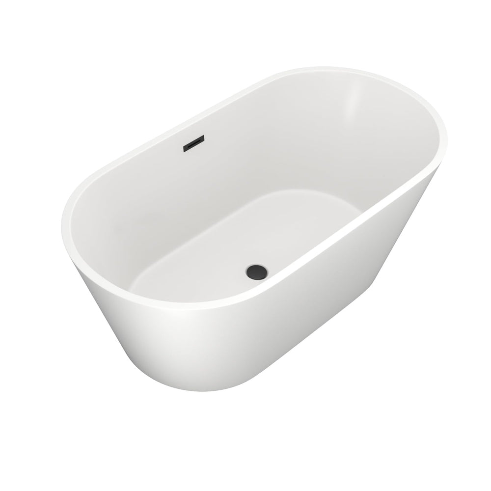 59 in. White Acrylic Freestanding Soaking Bathtub with Black Drain