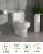 Dcolora One Piece Elongated Toilet, 1.28 GPF Single Flush Siphonic, Comfort Height White Ceramic, 12'' Rough-In