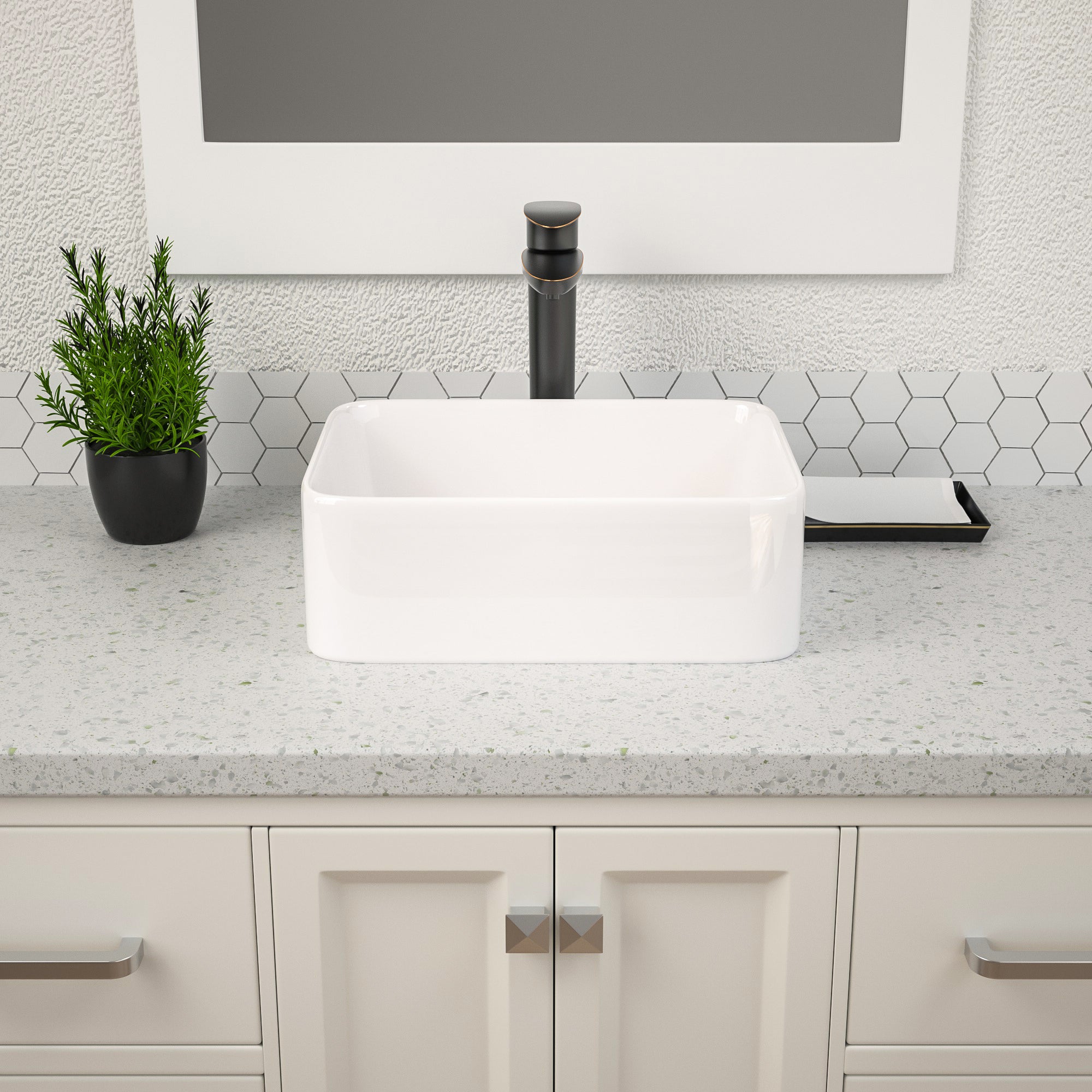 Dcolora 16"x12" Vessel Sink for Bathroom Rectangular Countertop White Ceramic Sink Porcelain Rectangle Bath Vanity Vessel Sink Above Counter DC-V8870